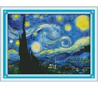 IUHUI Kit de broderie au point de croix 14 ct pré-imprimé pour adultes débutants et adultes, motif La nuit étoilée de Van Gogh, 14 carats, motifs faciles