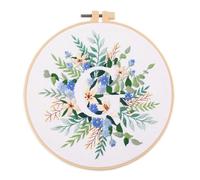 IUHUI Kit de broderie pour adultes débutants - 26 lettres florales motifs faciles, ensemble de broderie à la main avec cerceau (fleur et herbe lettre G)