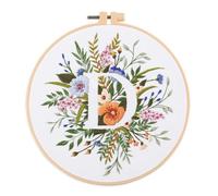 IUHUI Kit de broderie pour adultes débutants - 26 lettres florales motifs faciles, ensemble de broderie à la main avec cerceau (fleur et herbe lettre D)