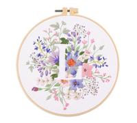 IUHUI Kit de broderie pour adultes débutants - 26 lettres florales motifs faciles, ensemble de broderie à la main avec cerceau (fleur et herbe lettre L)