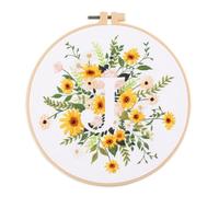 IUHUI Kit de broderie pour adultes débutants - 26 lettres florales motifs faciles, ensemble de broderie à la main avec cerceau (fleur et herbe lettre J)