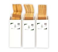 IUIND NATURALS Ménagère jetable en bois de bambou 75 pièces pour fêtes, événements, pique-nique, camping - 17 cm de long - Robuste et solide - 100% bambou