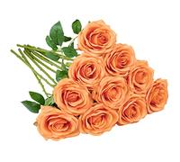 IUKnot Lot de 10 roses artificielles oranges ouvertes pour arrangement de mariage, bouquet de mariée, centre de table, fleurs artificielles en soie synthétique
