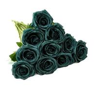 IUKnot Lot de 10 Roses artificielles Ouvertes pour Arrangement de Mariage, Bouquet de mariée, Centre de Table, Fleurs artificielles en Soie (Vert émeraude)