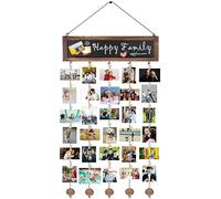 IULONEE Cadre Photo Mural Cadre De Collage Pince Support Photo Mural En Bois Collage Décoration Murale Avec 30 Petites Pinces et Tableau à Messages Pour Exposition De Mémoire (Brun)