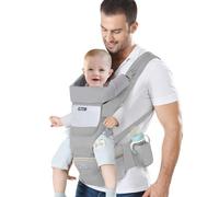 IULONEE Porte-bébé avec Siège de Hanche Ergonomique Nouveau-né Porte-bébés Ventraux Réglable Multifonctionnel Avant et Arrière pour Enfant de 3 Mois à 3 Ans (3-20 kg) Gris