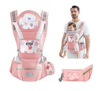 IULONEE Porte Bébé Naissance Confortable Porte Bebe Avec Siège à Hanche Siège De Hanche Multifonction Porte-Bébé Pour Bébés Et Tout-Petits Echarpe De Portage Bebe Pour Les Bébés De 3 à 36 Mois (Rose)