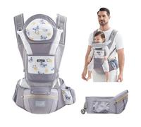 IULONEE Porte Bébé Naissance Confortable Porte Bebe Avec Siège à Hanche Siège De Hanche Multifonction Porte-Bébé Pour Bébés Et Tout-Petits Echarpe De Portage Bebe Pour Les Bébés De 3 à 36 Mois (Gris)