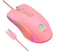 IULONEE Souris filaire USB C de type C, souris de jeu ergonomique, 4 rétroéclairage RVB 3200 DPI, compatible avec M@c, Matebook, Chromebook, HP OMEN, PC Windows, ordinateur portable et autres