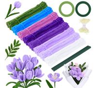 iulrtba 600 cure-pipes pour bricolage, ensemble de fleurs en cure-pipes de 8 couleurs, avec 350 étamines, 30 fils métalliques verts, 2 rubans adhésifs pour tiges de fleurs pour bouquets DIY bricolage