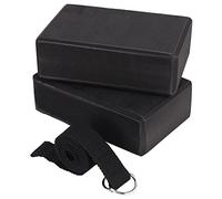 Iunipusy Lot de 2 blocs de yoga et 1 sangle de yoga en coton EVA de 1,83 m, souple et antidérapant, blocs de yoga universels, étirement et tonification, noir