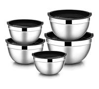 Iunipusy Lot de 5 saladiers empilables en acier inoxydable avec couvercle hermétique pour la cuisine, la cuisson, la pâtisserie, etc