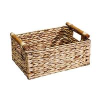 Iunipusy Panier de rangement en jacinthe d'eau , paniers rectangulaires avec poignées, panier de rangement pour étagères, cuisine et salle de bain, panier de rangement tressé fait à la main