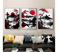 IUNTWEIE Affiche de paysage japonais, Temple japonais en automne Noir/blanc Tableau Art imprimé Décoration murale Mural Salon Décoration, sans cadre (B, 60x90cm*3)