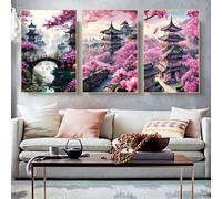 IUNTWEIE Affiche Paysage Japonaise, Temple Japonais en Automne Noir/Blanc Tableau Art Impression Décoration Murale Mur Salon Décoration, sans Cadre (C, 60x90cm*3)