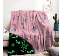 IUNTWEIE Couverture câlin pour enfant 130x150cm, Couverture sirène brillant dans le noir, Couverture douce en flanelle, Cadeau pour filles Couverture rose (MRYU, 130 x 150 cm)