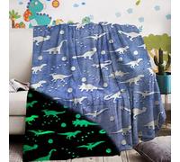 IUNTWEIE Couverture Dinausore Enfant,Couverture phosphorescente,en Flanelle Douce et Moelleuse,Grands Cadeaux pour Les Amoureux des Dinosaures (E, 130x150cm)