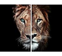 IUNTWEIE Lion et Lionne avec Couronne Toile Images sur Toile Noir et Blanc Animaux Décoration Impressions Sans cadre (2x80x120cm, Lion-3)