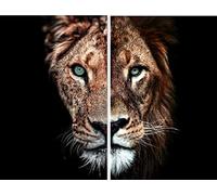 IUNTWEIE Lion et Lionne avec Couronne Toile Images sur Toile Noir et Blanc Animaux Décoration Impressions Sans cadre (2x70x100cm, Lion-3)