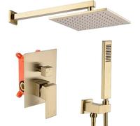 IUokLU Ensemble De Robinet De Douche, Robinet De Salle De Bain en Laiton Brossé Doré, Ensemble De Douche À Effet Pluie Encastré avec Douchette À Main, Pommeau De Douc(A-10 Pouces)