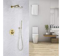 IUokLU Ensemble De Robinetterie De Douche en Laiton Doré Brossé, Robinet De Salle De Bain De 8 À 12 Pouces, Ensemble De Pommeau De Douche Mural, Bras De Douche Moyen