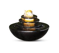 IUokLU Fontaine D'Intérieur, Fontaine De Table Zen À Cascade Feng Shui, Centre De Table, Fontaine De Relaxation, Disque À 3 Niveaux Et Bassin Circulaire avec Lumières LED, Boule(C)