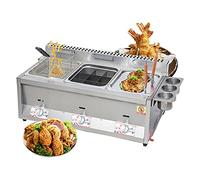 IUokLU Friteuse à gaz commerciale, panier de comptoir, en acier inoxydable, friteuse, restaurant, maison, frites, frites avec bac d'assaisonnement, puissance de feu réglable (simple + oden + nouilles)