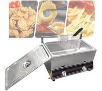 IUokLU Friteuse professionnelle à gaz de grande capacité de 20 l avec panier, friteuse de comptoir en acier inoxydable pour restaurant frites (gaz naturel)