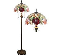 IUokLU Lampadaire De Lecture Tiffany en Vitrail,Magnifique Motif De Roses Rouges,162,5 Cm De Haut,40,6 Cm De Large,2 Lumières,Pied Antique,Idéal pour Le Salon,La Table De Chevet Ou Comm