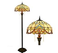 IUokLU Lampadaire De Style Tiffany,162 Cm De Haut,Abat-Jour Baroque en Vitrail,2 Lumières LED,Éclairage Indirect,Base Antique pour Chambre À Coucher,Éclairage De Lecture
