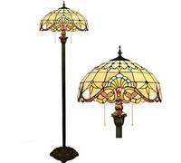 IUokLU Lampadaire De Style Tiffany De 162,5 Cm De Haut,en Vitrail,Style Baroque Européen Rétro,Idéal pour Une Chambre,Un Bureau Ou Une Lecture. Socle en Résine,Éclairage Indirect,Douille