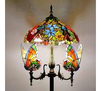 IUokLU Lampadaire De Style Tiffany,Lampe sur Pied en Vitrail avec Veilleuse Papillon,165 Cm De Haut,Base en Résine Vintage,Lampe De Lecture pour Chambre Ou Bureau(Un)