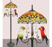 IUokLU Lampadaire Perroquet Style Tiffany,Abat-Jour en Vitrail De 162 Cm De Haut,Perles De Cristal,Libellule (Voir Formulaire)(Orange)