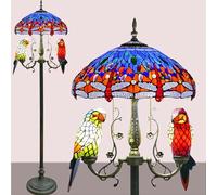 IUokLU Lampadaire Perroquet Style Tiffany,Abat-Jour en Vitrail De 162 Cm De Haut,Perles De Cristal,Libellule (Voir Formulaire)(Bleu)