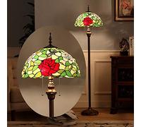 IUokLU Lampadaire Style Tiffany De 40 Cm,Lampe sur Pied Vintage en Vitrail,Base en Résine De 160 Cm De Haut,Idéal pour Une Chambre Ou Un Bureau.