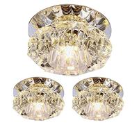 IUokLU Lot de 3 downlights LED en Cristal 3 W/5 W Ronds en Cristal, plafonnier Moderne en Cristal de 10,2 cm pour Couloir, Foyer, Cuisine, entrée, Taille de Coupe : 50-90 mm (lumière Chaude 3 W)
