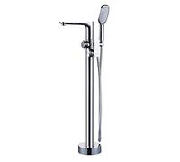 IUokLU Robinet De Baignoire Autoportant Contemporain en Laiton, Mitigeur De Baignoire À Poignée Unique, Multifonctionnel, avec Douchette À 2 Jets, Chromé