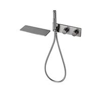 IUokLU Robinet De Baignoire Mural, Robinet De Baignoire Thermostatique avec Douchette, Ensemble De Robinet De Baignoire-Douche Moderne en Laiton avec Pulvérisateur, R(Gris)