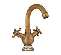 IUokLU Robinet de cuisine de style traditionnel, mitigeur d'évier de cuisine monobloc bec pivotant en laiton massif, double levier, robinet de lavabo de cuisine rétro avec tuyaux