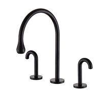 IUokLU Robinet d'évier de salle de bain, double poignée à trois trous, robinet mitigeur contemporain en laiton pour salle de bain, hôtel (doré brossé) (noir)