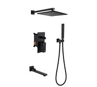 IUokLU Système De Douche 10 Pouces avec Robinet De Baignoire, Ensemble De Douche Mural en Laiton, Mitigeur Monocommande avec Pommeau De Douche, Douchette À Main, Or R(Un)