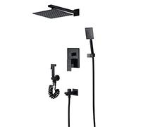 IUokLU Système De Douche 10 Pouces, Robinetterie Noire avec Bec De Baignoire, Ensemble De Douche Mural en Laiton, Mitigeur Monocommande avec Pommeau De Douche, Douche(A-Carré)