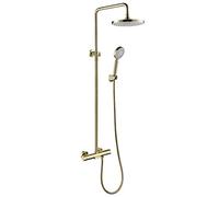 IUokLU Système De Douche 8 Pouces, Ensemble De Robinetterie De Douche en Or Brossé, Ensemble De Douche Thermostatique Complet, Mitigeur De Douche en Laiton avec Bec C(Un)