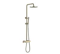 IUokLU Système De Douche 8 Pouces, Robinet Thermostatique en Or Brossé, Ensemble De Douche Combiné en Laiton, Mitigeur Mural avec Douchette, Bec Cascade Et Pommeau De