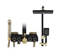 IUokLU Système De Douche À Effet Pluie Ensemble De Douche Combiné Noir Et Or Ensemble De Robinet De Douche De Salle De Bain À Eau Chaude Et Froide avec Pomme De Douche