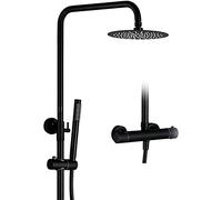 IUokLU Système De Douche À Effet Pluie, Ensemble De Douche Thermostatique Combiné, Ensemble De Robinet De Douche De Salle De Bain Noir Mat Fixé Au Mur avec Pomme De Do