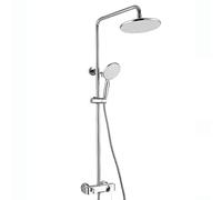 IUokLU Système De Douche avec Pommeau De Douche, Robinet De Douche Mural en Laiton, Mitigeur Monocommande avec Bec Cascade, Douchette À Main 3 Modes, Blanc Et Or Rose