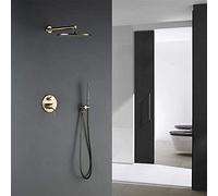 IUokLU Système De Douche en Laiton Massif, Robinet De Salle De Bain À Tête Ronde, Douchette À Main Dorée De Luxe, Mélangeur Inverseur, Main Dorée