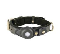 IUOUTG Collier De Chien en Cuir avec AirTag Fixateur, Collier Réglable pour Animaux De Compagnie, Housse De Protection Extérieure De Pisteur De Marche avec Rembourrage en Daim