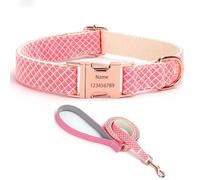 IUOUTG Ensemble Collier et Laisse pour Chien Fille avec Boucle en métal gravée, Collier pour Animal de Compagnie personnalisé avec Noms et numéro de téléphone, réglable, pour Petits à Grands Chiens